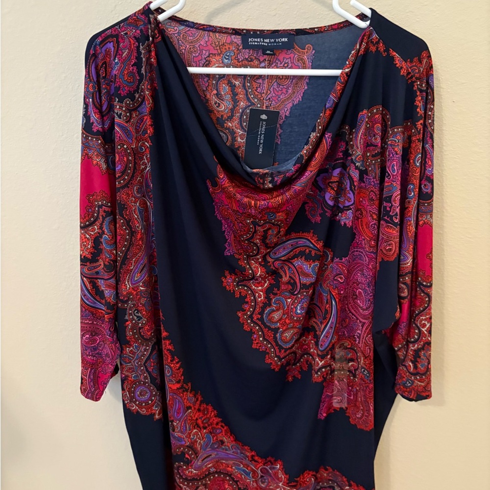 Signature Women's Paisley Blouse - Navy and Red
